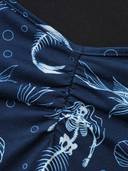 Spooky Mermaid Print Supersoft Cinched Midi Dress