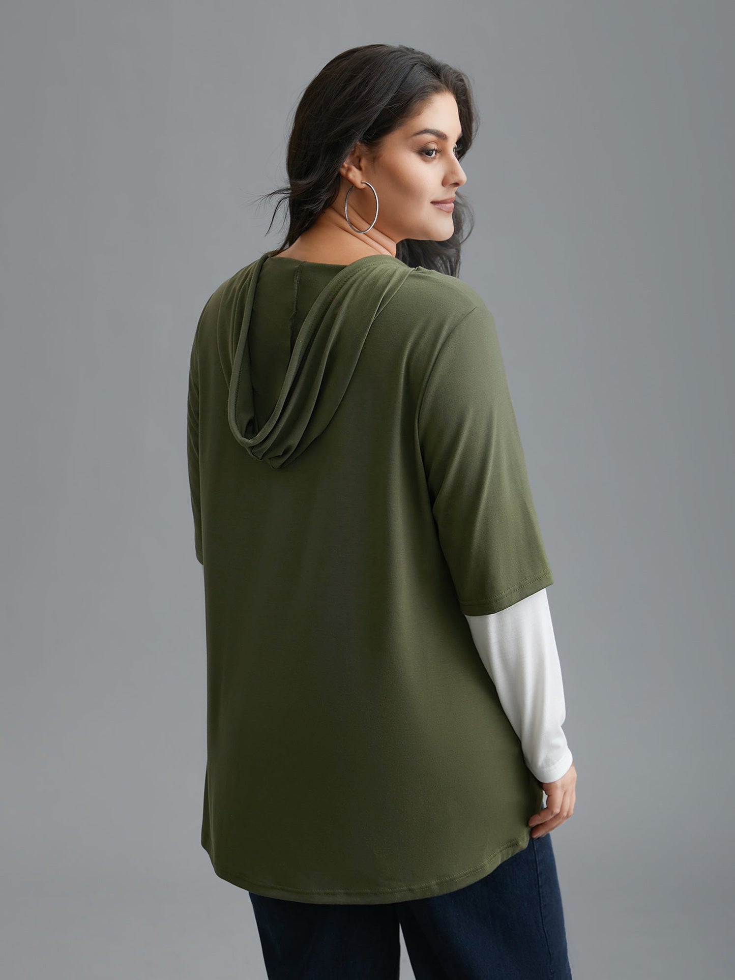 Color Contrast Combined Hoodie Shirt
