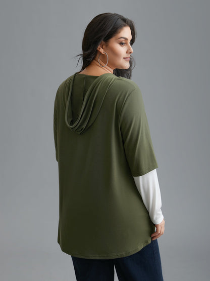 Color Contrast Combined Hoodie Shirt