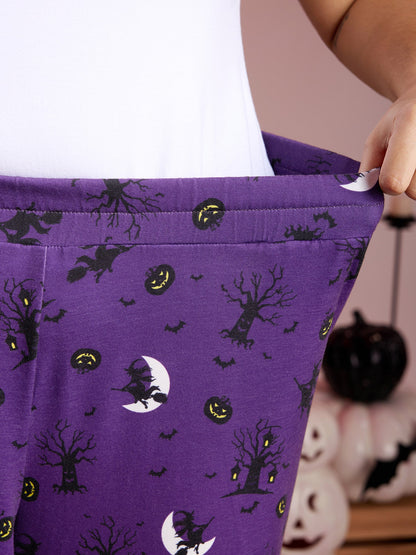 Midnight Halloween Print Wide-Leg Lounge Pants