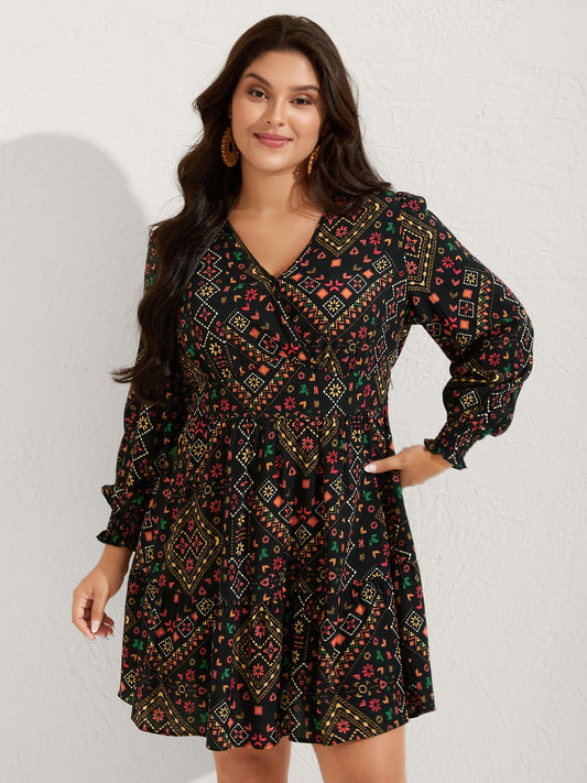 Supersoft Shirred Boho Collage Midi Dress