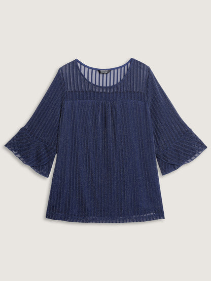 Sheer Textured Pleated Front Knit Top