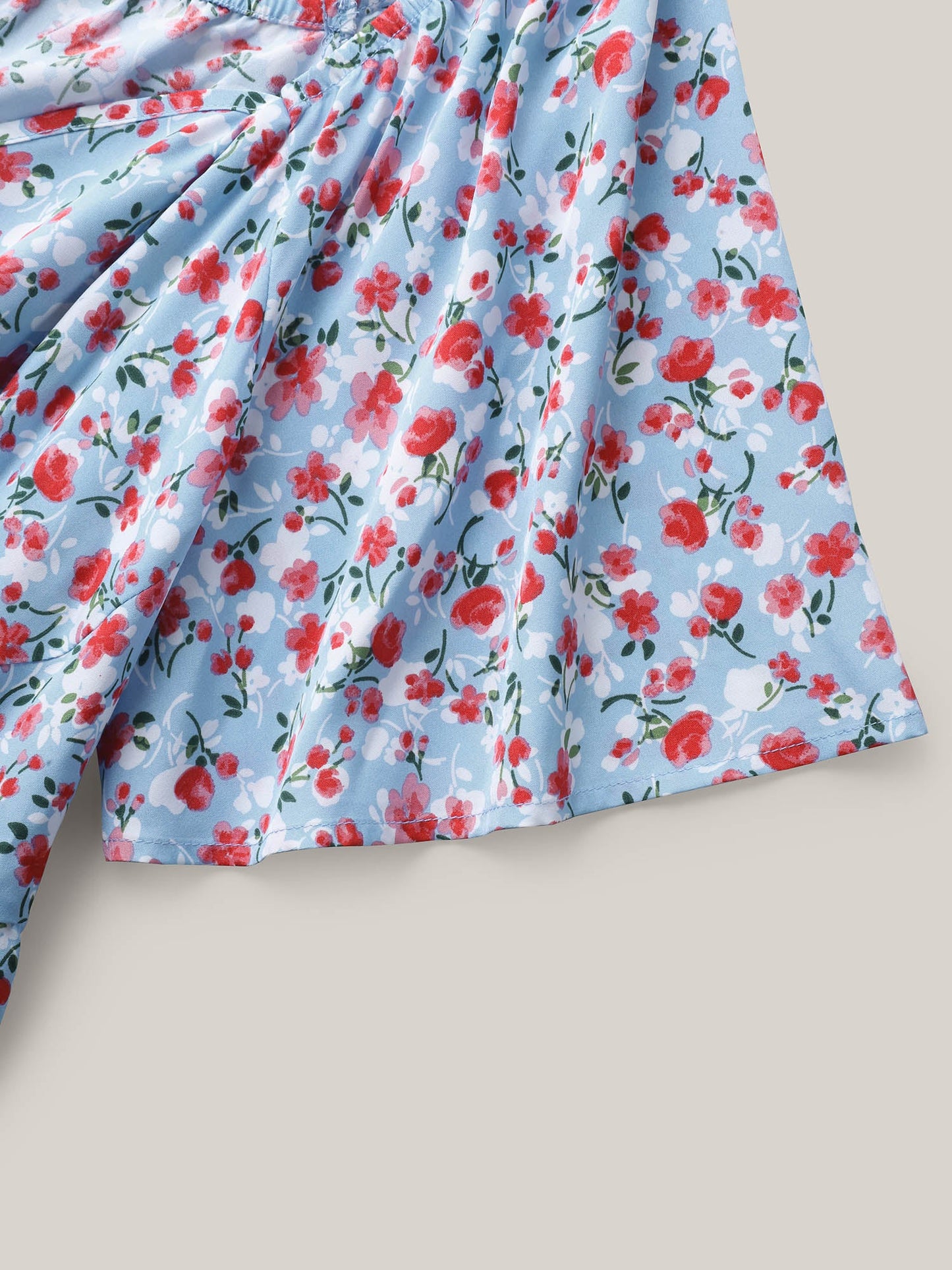 Floral Print Sweetheart Cinched-Waist Blouse