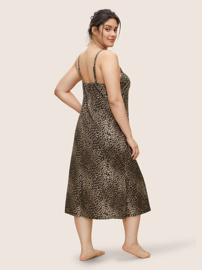 Leopard Print Split Hem Cami Sleep Dress