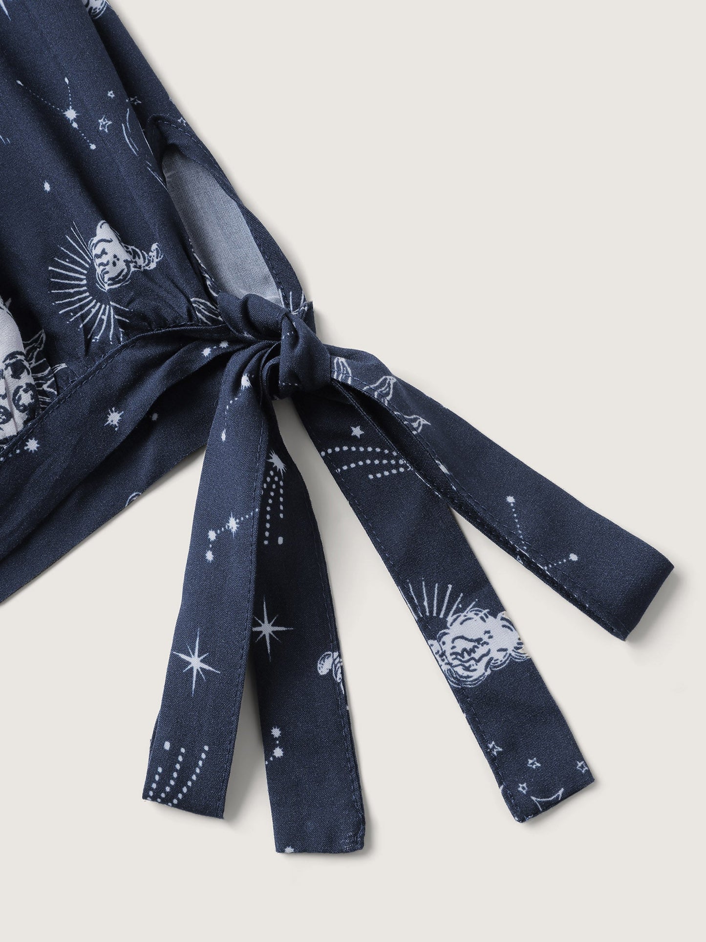 Star and Moon Print Sleeve Tie Blouse