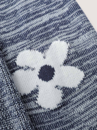 Floral Jacquard Print Mixed Yarn Knit Midi Dress