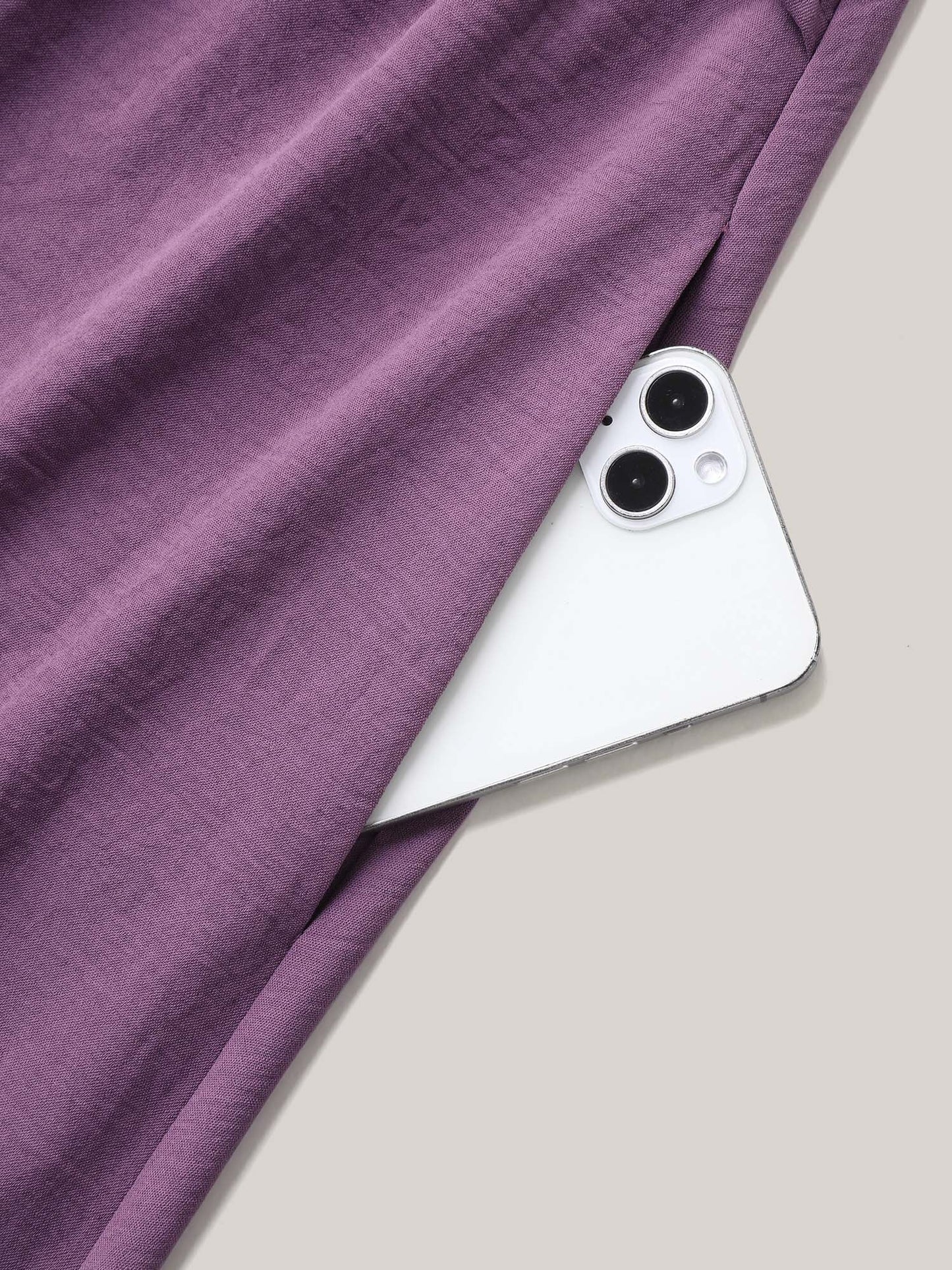 Solid Surplice Neck Pockets Midi Dress