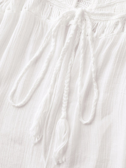 Crochet Lace-Up Tassel Tie Swim Cover-Up