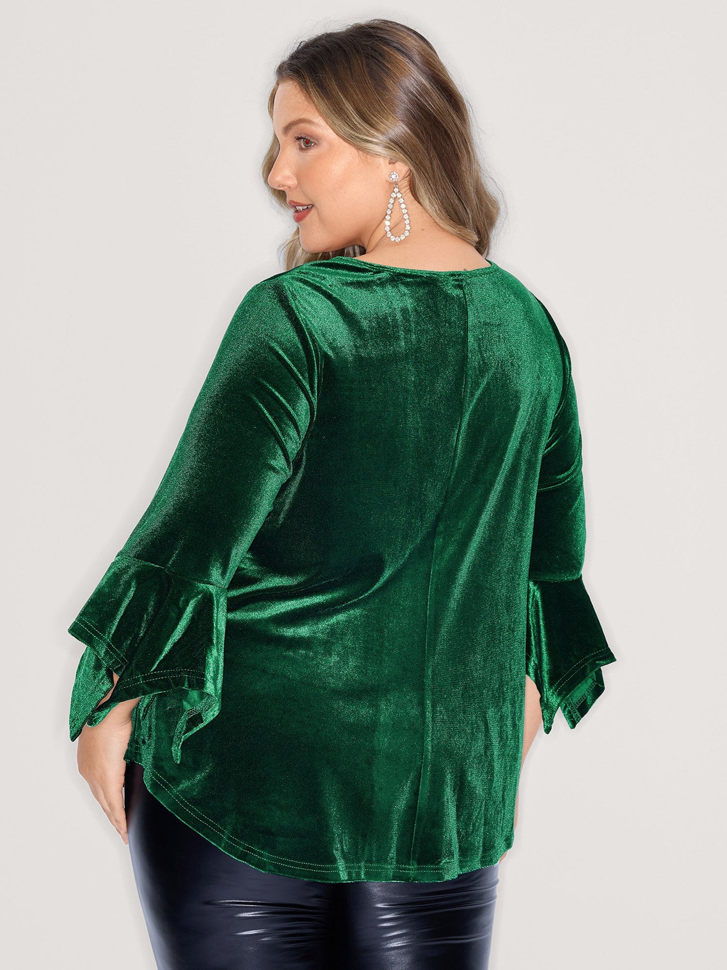 Velvet Pleated Button Neckline Blouse