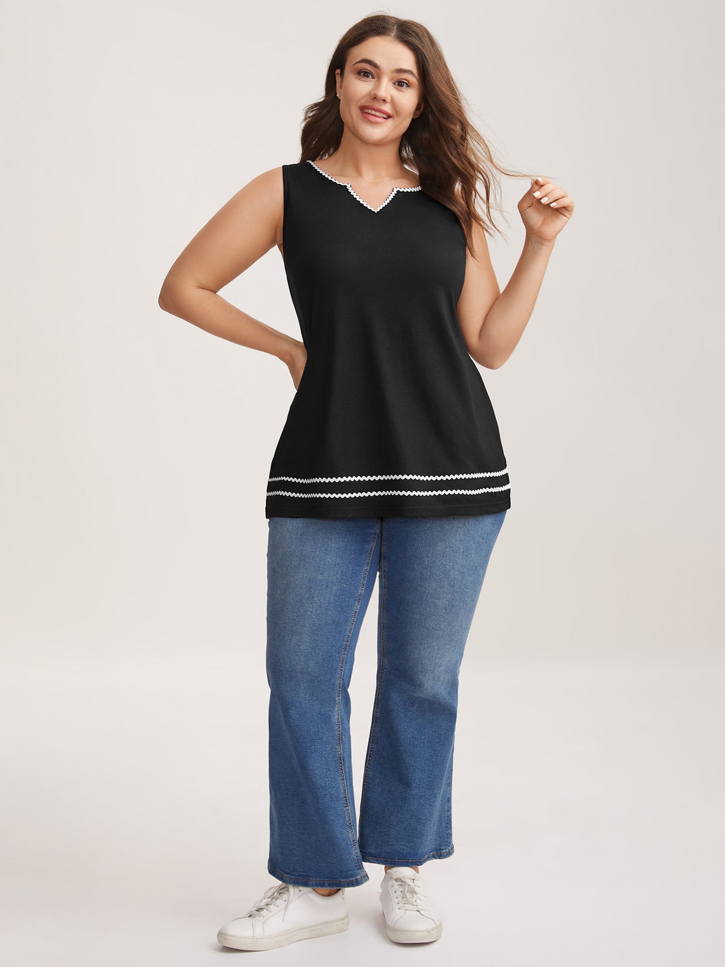 Stretchy Webbed Split Neck Tank Top