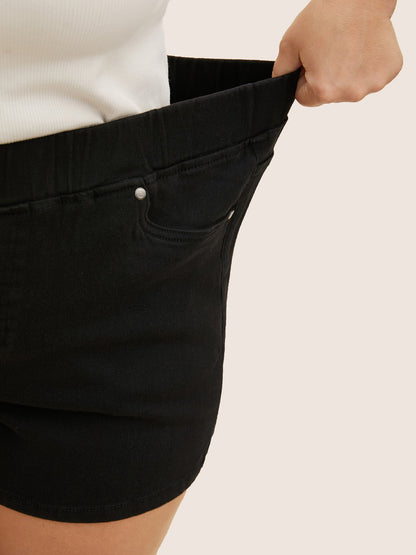 Black Wash Slit Hem Slim Denim Shorts