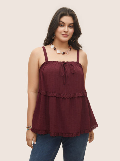 Solid Broderie Anglaise Lace Patchwork Ties Cami Top