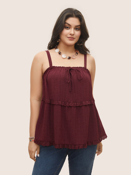 Solid Broderie Anglaise Lace Patchwork Ties Cami Top