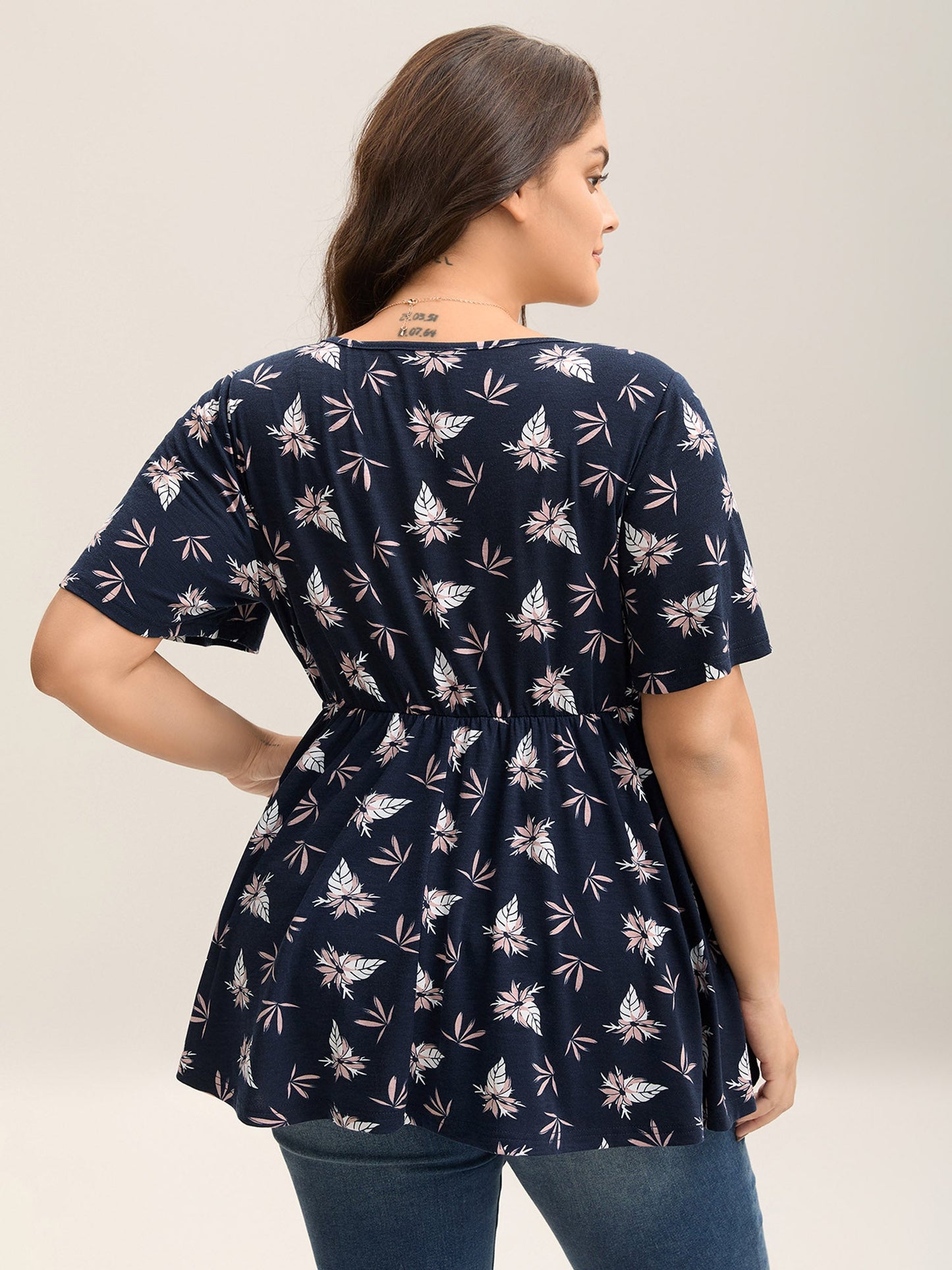 Floral Print Lotus Leaf Sleeve Knit Top