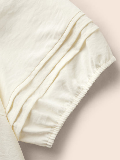 Lace Collar Lantern Sleeve Pleated Blouse