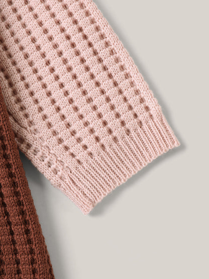 Arc Hem Color Block Tie Front Cardigan