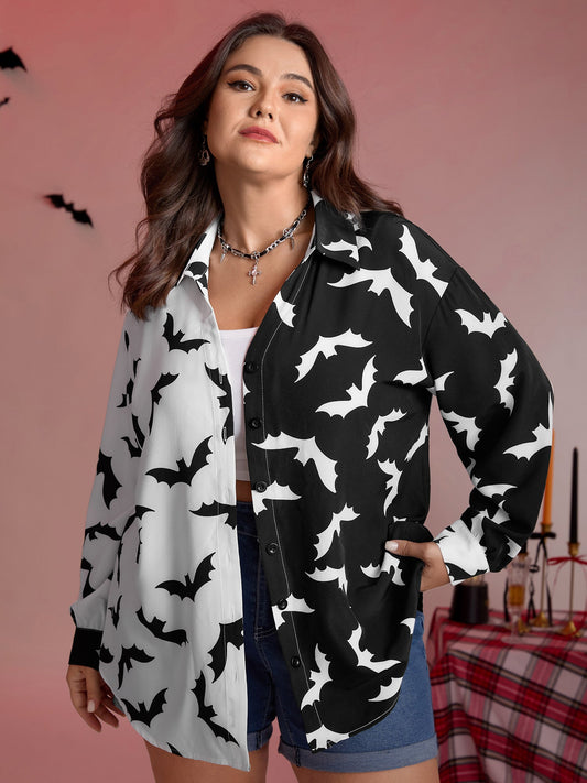 Color Block Flying Bats Button-Down Shirt