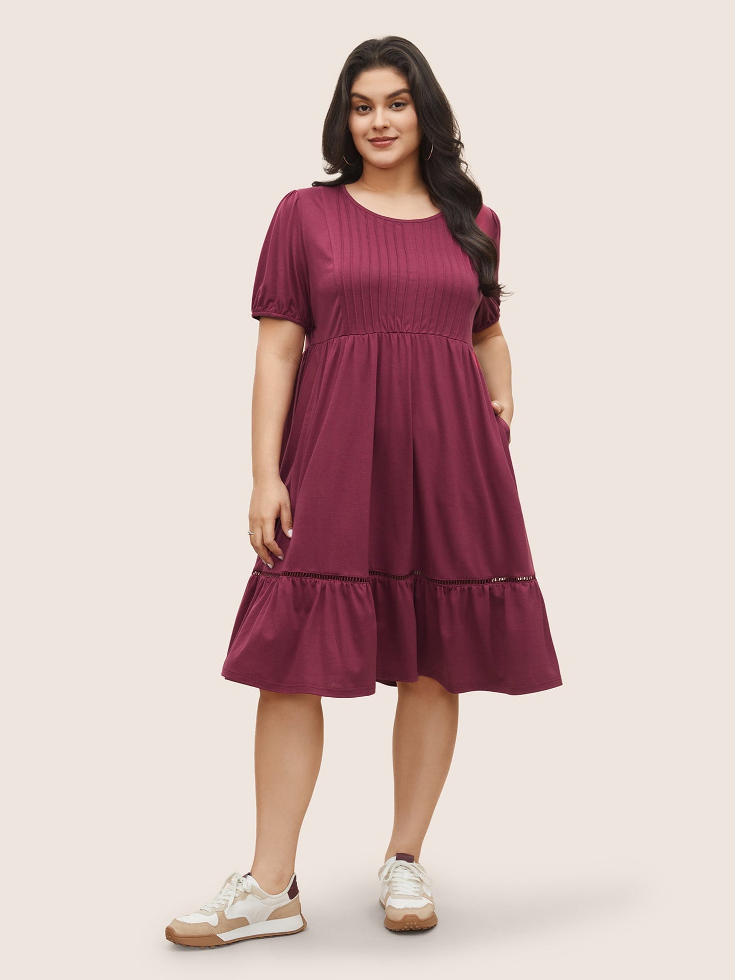 Supersoft Essentials Plain Pleated Patchwork Ruffle Hem Dress