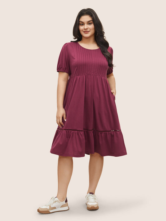 Supersoft Essentials Plain Pleated Patchwork Ruffle Hem Dress