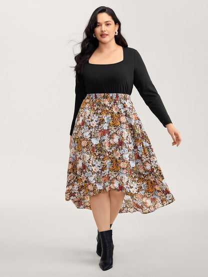 Floral Print High-Low Hem Midi Dress