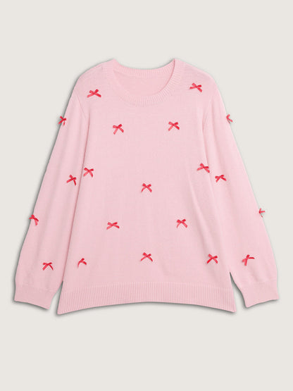 Bowknot Detail Ribbed Hem Pullover