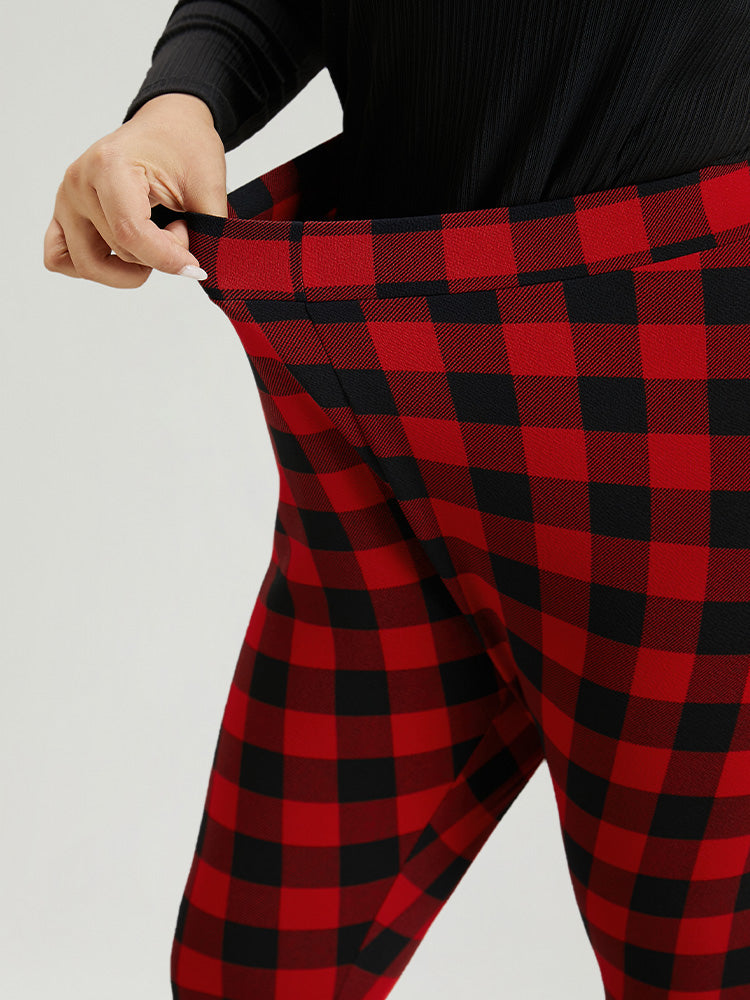 Plaid Elastic Waist High Rise Skinny Leggings
