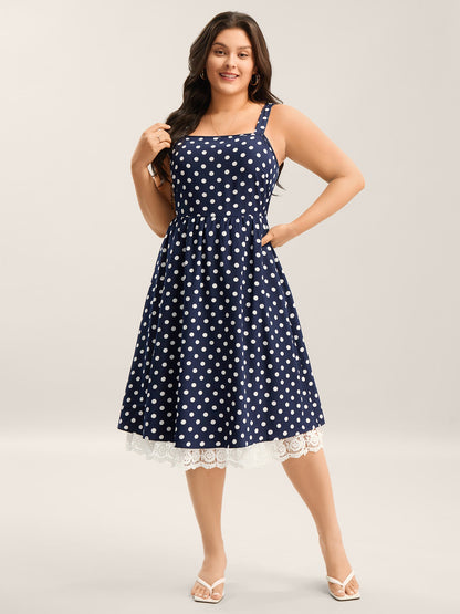 Polka Dots Print Adjustable Lace Midi Dress