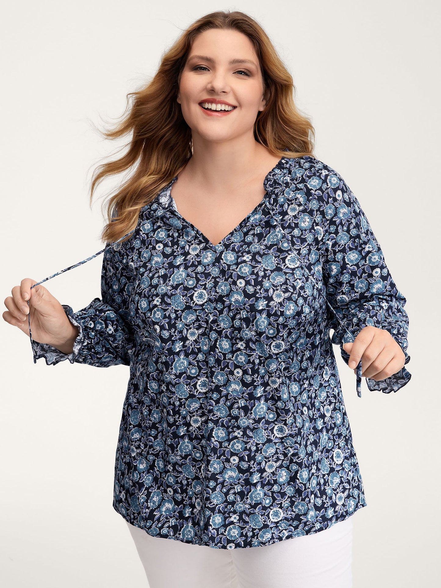 Cotton Floral Print Toothpick Pleats Blouse