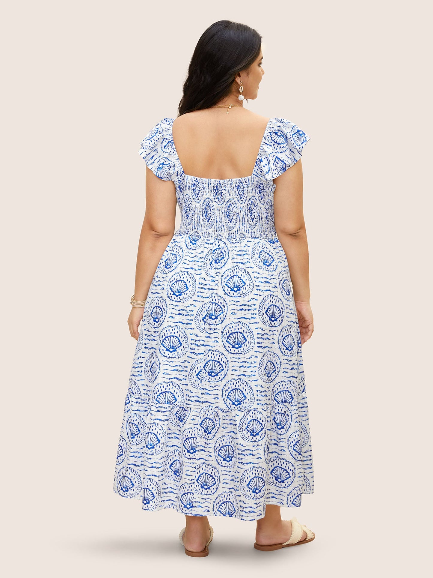 Marine Elements Ruffles Tie Knot Maxi Dress
