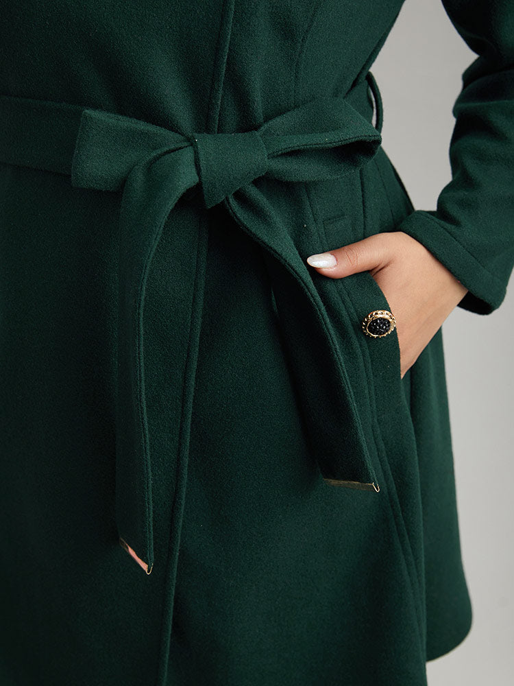 Solid Metal Detail Belted Pocket Coat