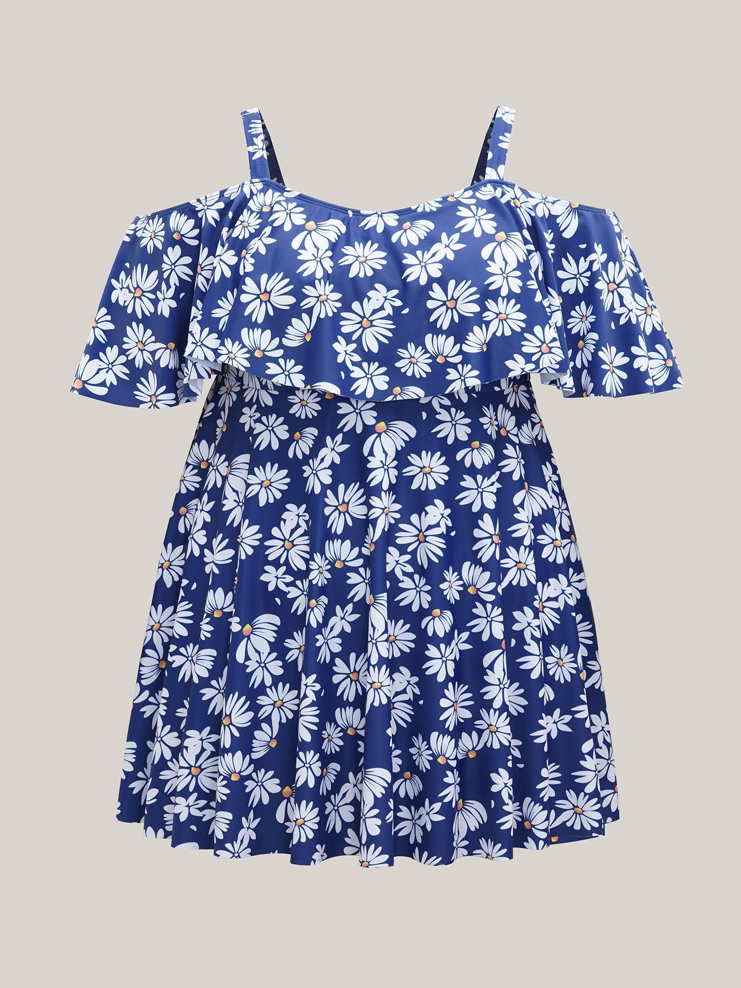 Floral Print Cold-Shoulder Swim Dress