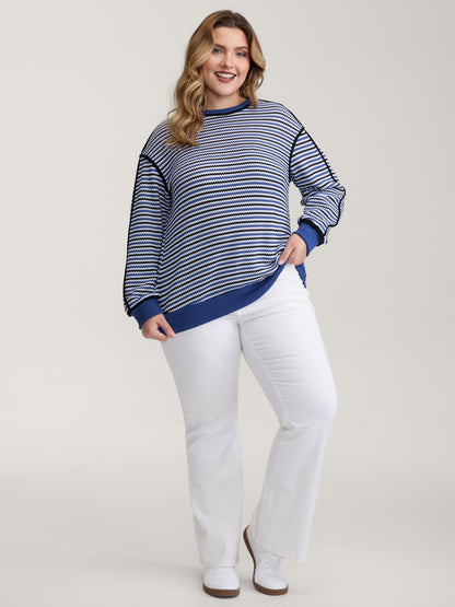 Stripe Print Contrast Edge Drop Shoulder Sweatshirt