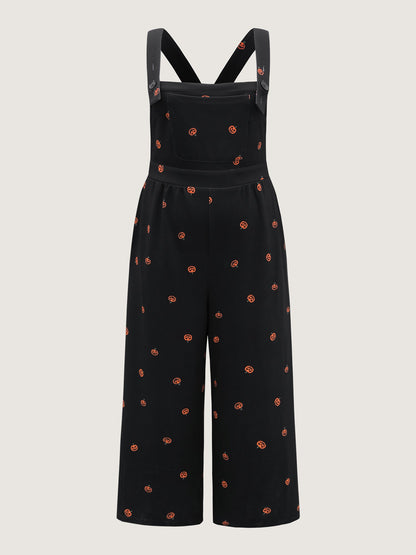 Pumpkin Print Stretchy Overall Strap Jumpsuit