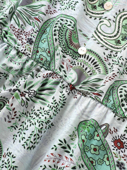 Paisley Print Knot Elastic Waist Blouse