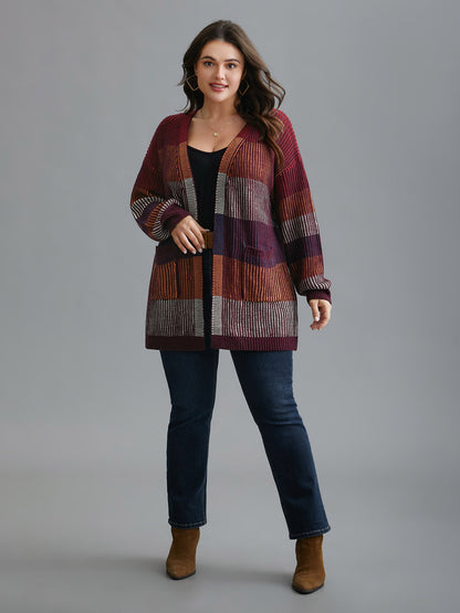 Front-Open Color Block Knit Cardigan