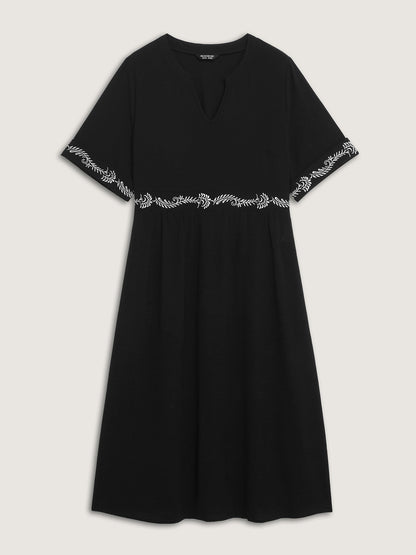 Embroidered Shirred Waist-Defining Maxi Dress