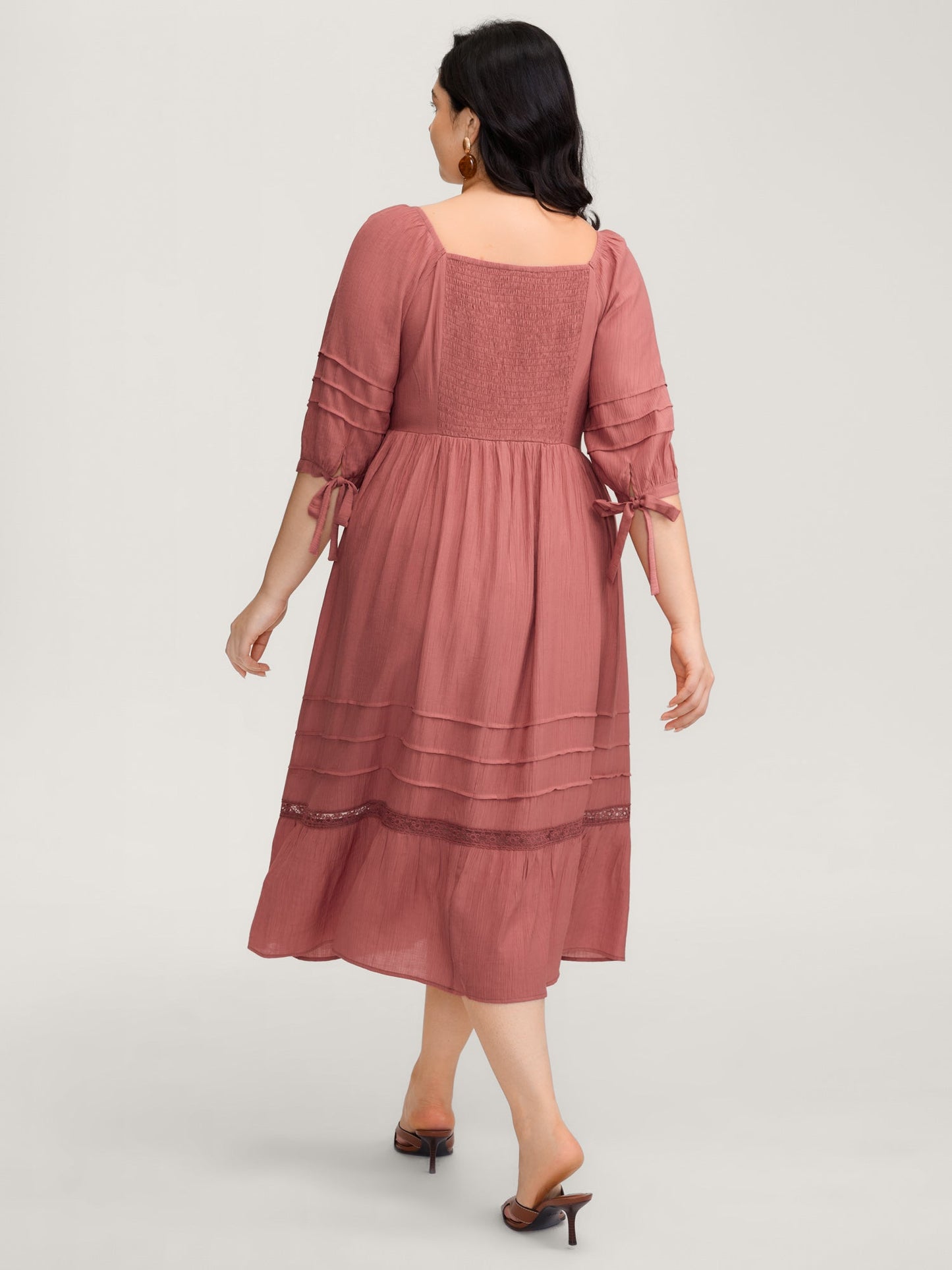 Shirred Back Square Neck Pleated Maxi Dress