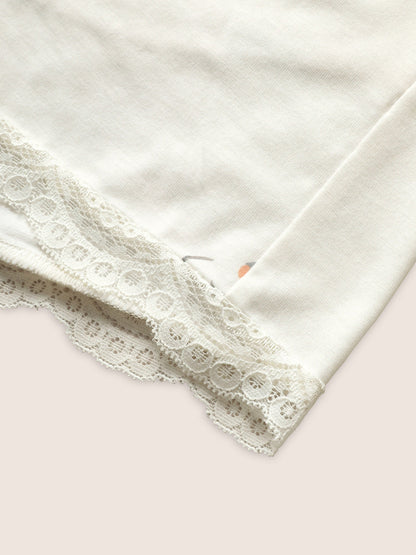 Plants Lace Patchwork Elastic Waist Sleep Bottoms