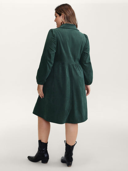 Corduroy Embroidered Midi Shirt Dress