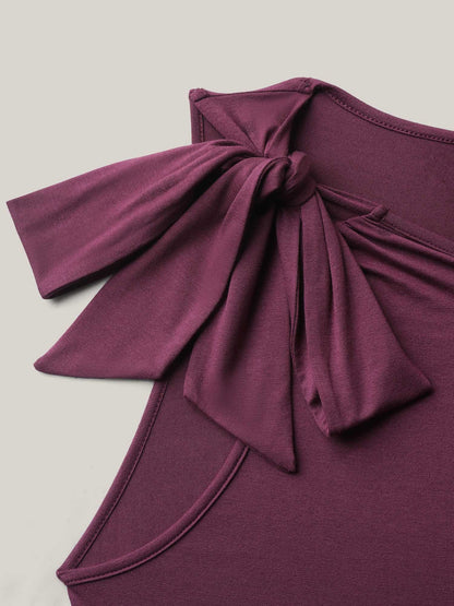 Bow-Tie Ruched Waist Solid Tank Top