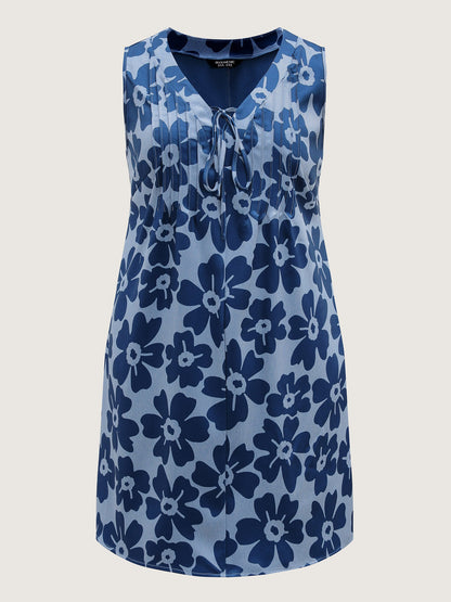Floral Denim-Like Knee-Length Dress