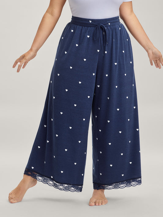 Supersoft Tiny Hearts Print Waist Drawstring Lounge Bottoms