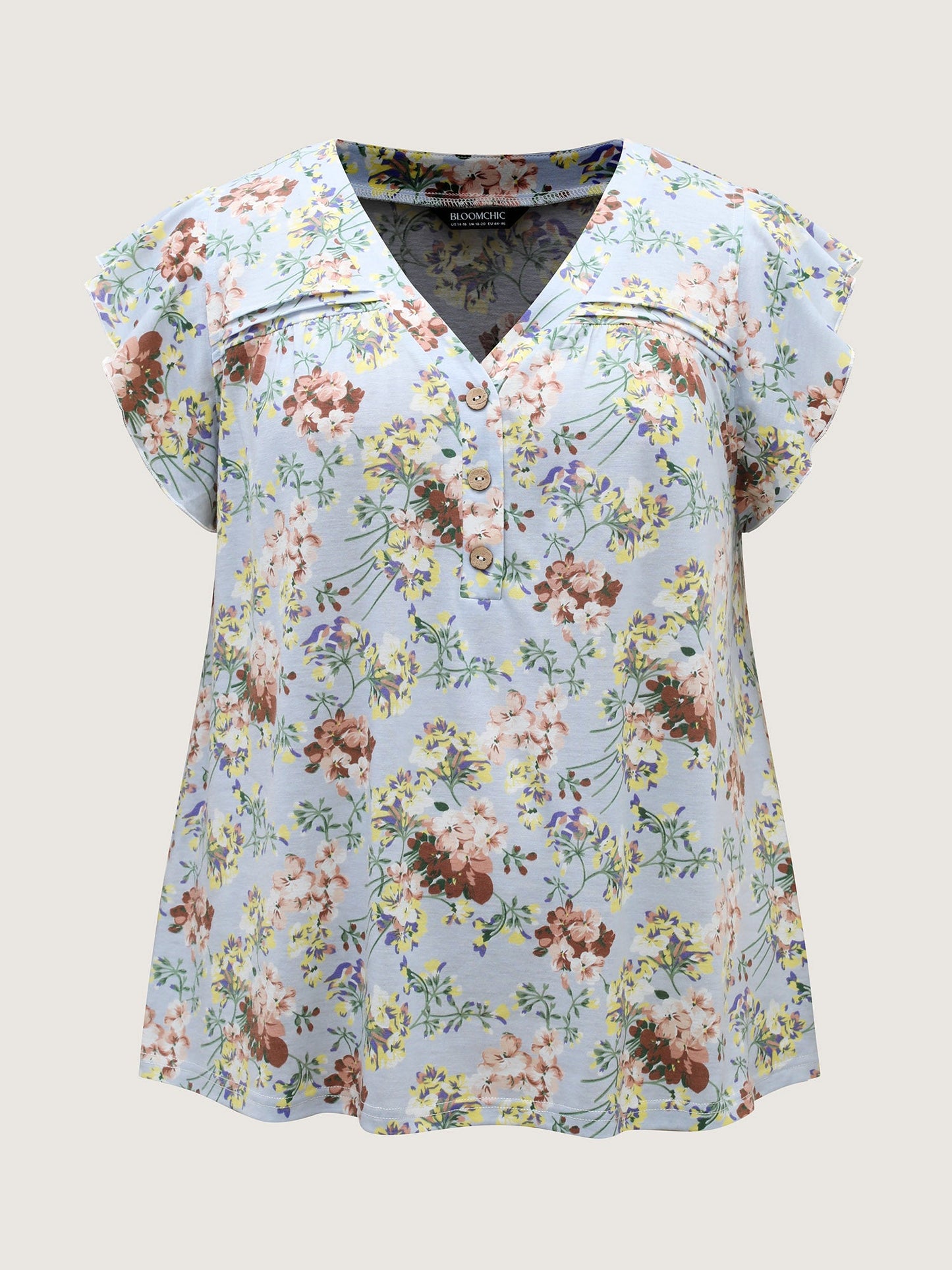 Floral Pleated Button Detail Blouse