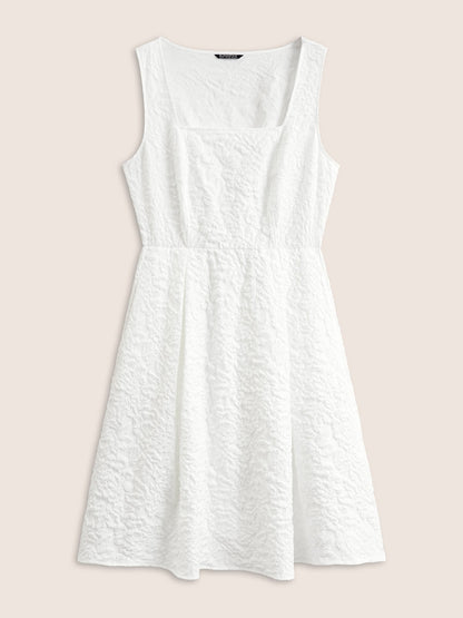 Textured Solid Pocket Square Neck Tank Dress
