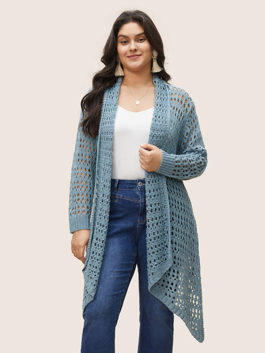 Plain Texture Cut Out Asymmetrical Hem Cardigan
