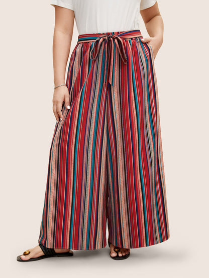 Contrast Striped Tie Knot Wide Leg Pants