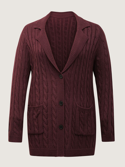 Twist Textured Notched Lapels Knit Cardigan