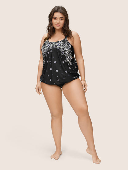 Boho Print Cut Out Adjustable Straps Swim Top