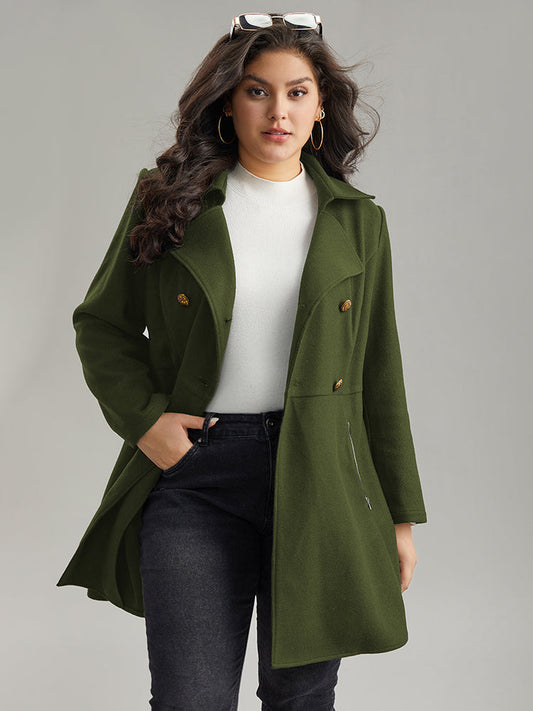 Lapel Collar Metal Detail Zipper Pocket Coat