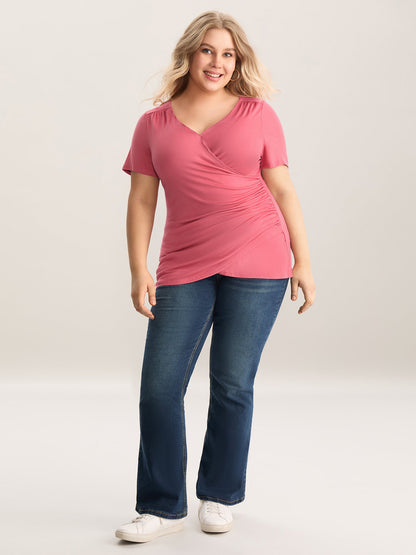 Supersoft Wrap Fitted Plain Knit Top